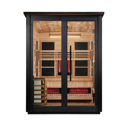 Golden Designs "Loviisa" 3 Person, Black Barn Hybrid (PureTech Full Spectrum IR or Traditional Stove) Outdoor Sauna - GDI-8523-04
