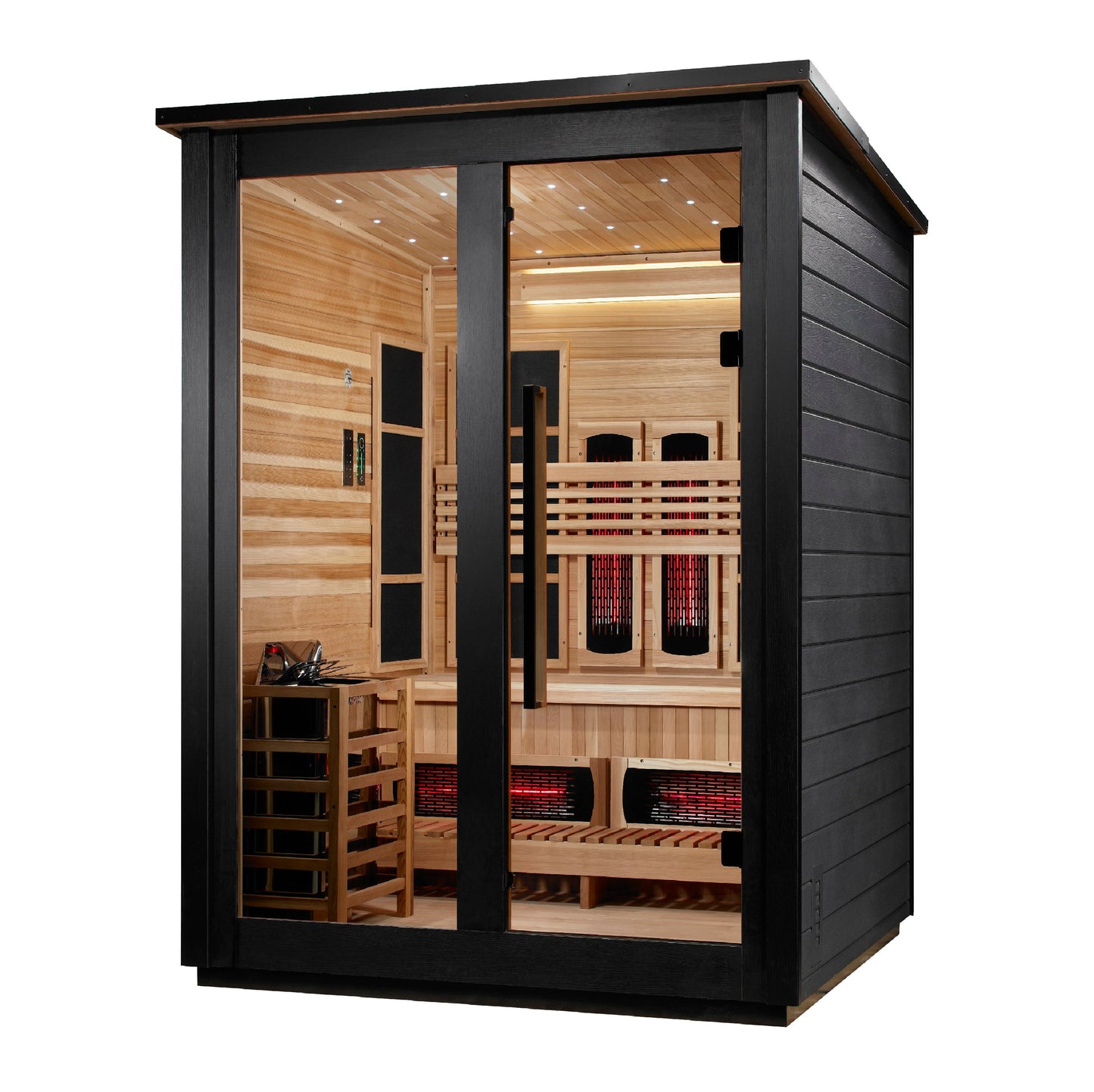 Golden Designs "Loviisa" 3 Person, Black Barn Hybrid (PureTech Full Spectrum IR or Traditional Stove) Outdoor Sauna - GDI-8523-04