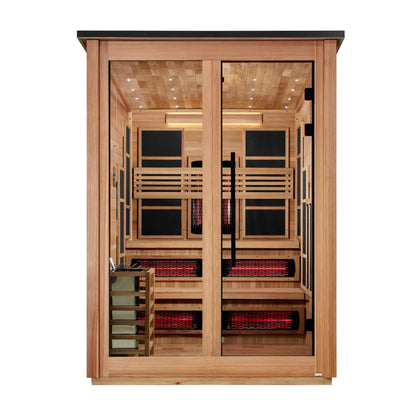 Golden Designs "Kaskinen" 6 Person, Pacific Cedar Barn Hybrid (PureTech Full Spectrum IR or Traditional Stove) Outdoor Sauna - GDI-8526-02