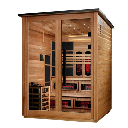 Golden Designs "Kaskinen" 6 Person, Pacific Cedar Barn Hybrid (PureTech Full Spectrum IR or Traditional Stove) Outdoor Sauna - GDI-8526-02