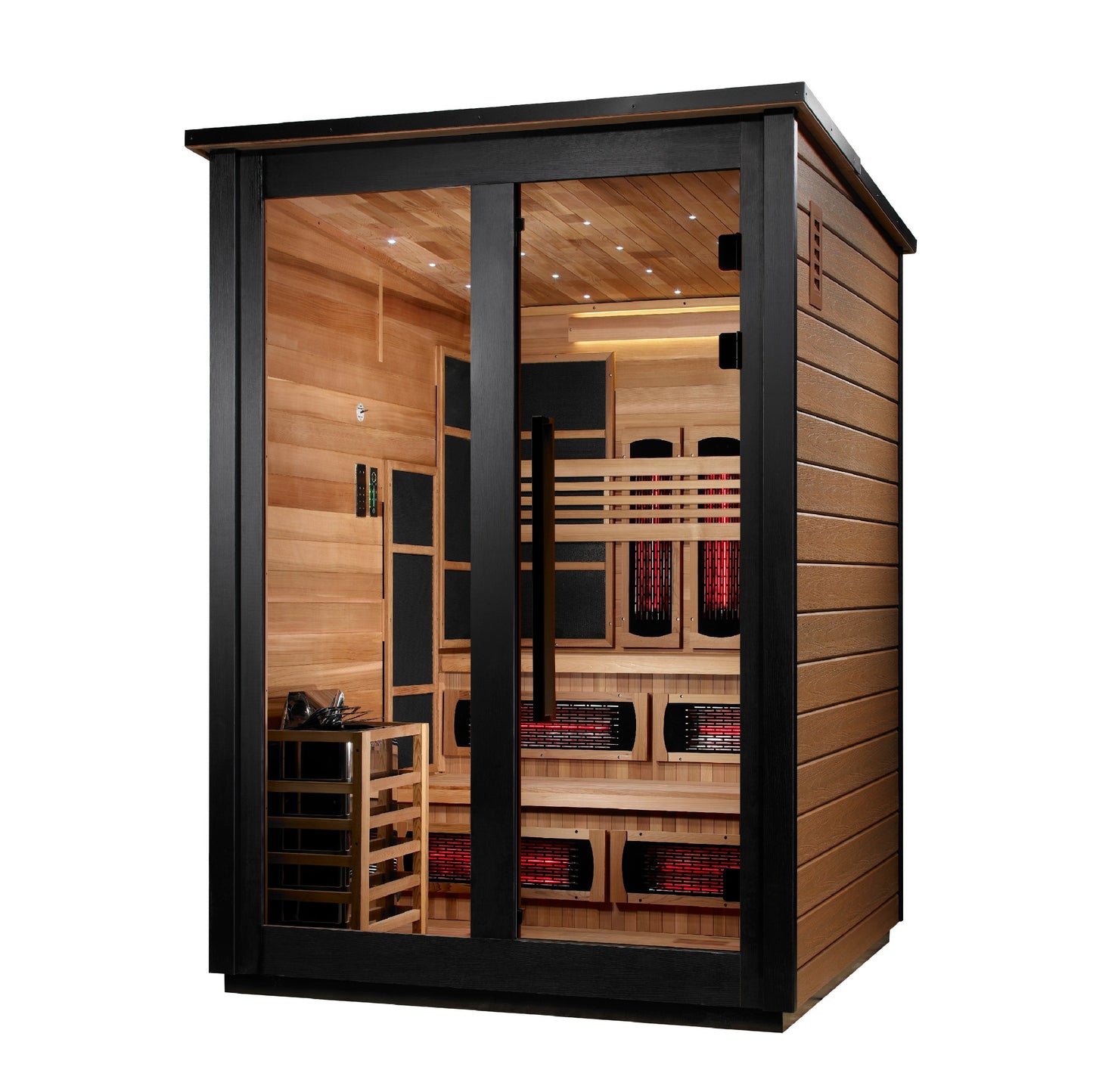Golden Designs "Kaskinen" 6 Person, 2 Tone Barn Hybrid (PureTech Full Spectrum IR or Traditional Stove) Outdoor Sauna  - GDI-8526-03