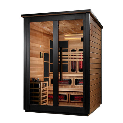 Golden Designs "Kaskinen" 6 Person, 2 Tone Barn Hybrid (PureTech Full Spectrum IR or Traditional Stove) Outdoor Sauna  - GDI-8526-03