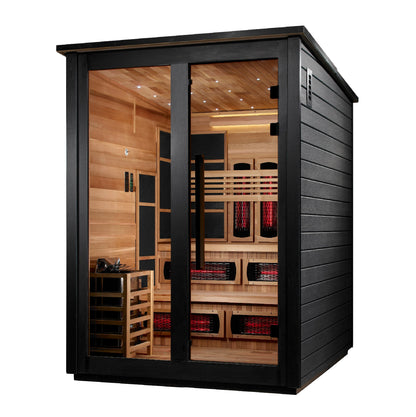 Golden Designs "Kaskinen" 6 Person, Black Barn Hybrid (PureTech  Full Spectrum IR or Traditional Stove) Outdoor Sauna  - GDI-8526-04