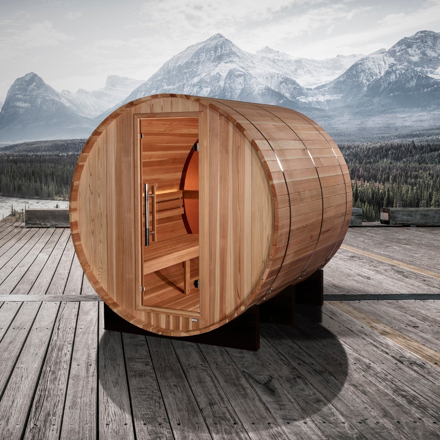 Golden Designs "Zurich" 4 Person Barrel with Bronze Privacy View Traditional Sauna  - GDI-B024-01