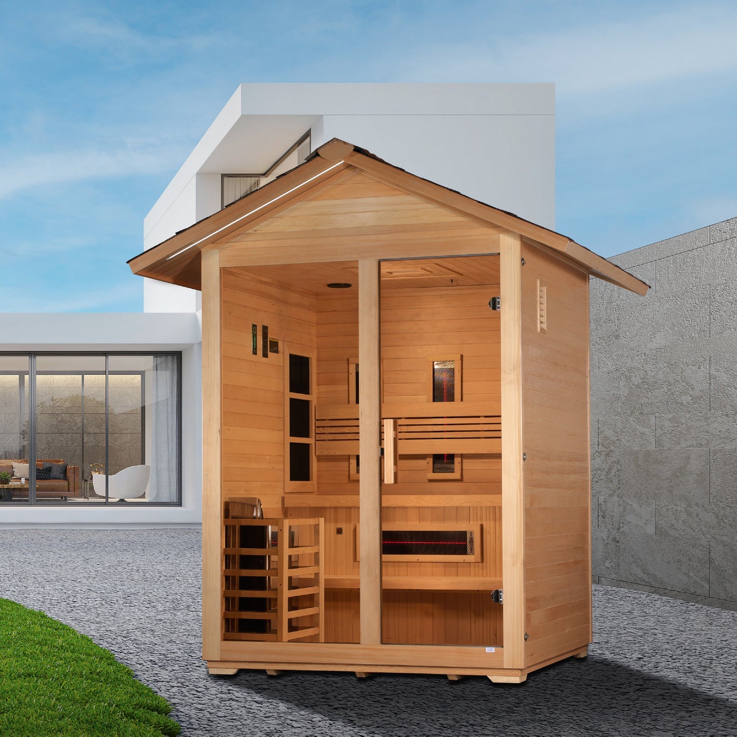 Golden Designs "Carinthia" 3 Person Hybrid (PureTech  Full Spectrum IR or Traditional Stove) - GDI-8123-01 Outdoor Sauna (GDI-8123-01)