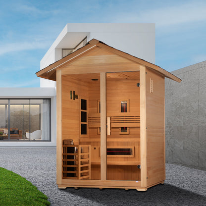 Golden Designs "Carinthia" 3 Person Hybrid (PureTech  Full Spectrum IR or Traditional Stove) - GDI-8123-01 Outdoor Sauna (GDI-8123-01)