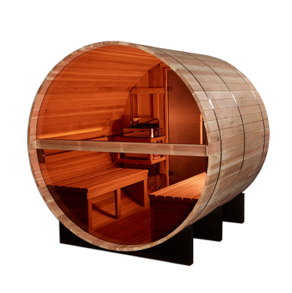 Golden Designs "Zurich" 4 Person Barrel with Bronze Privacy View Traditional Sauna  - GDI-B024-01