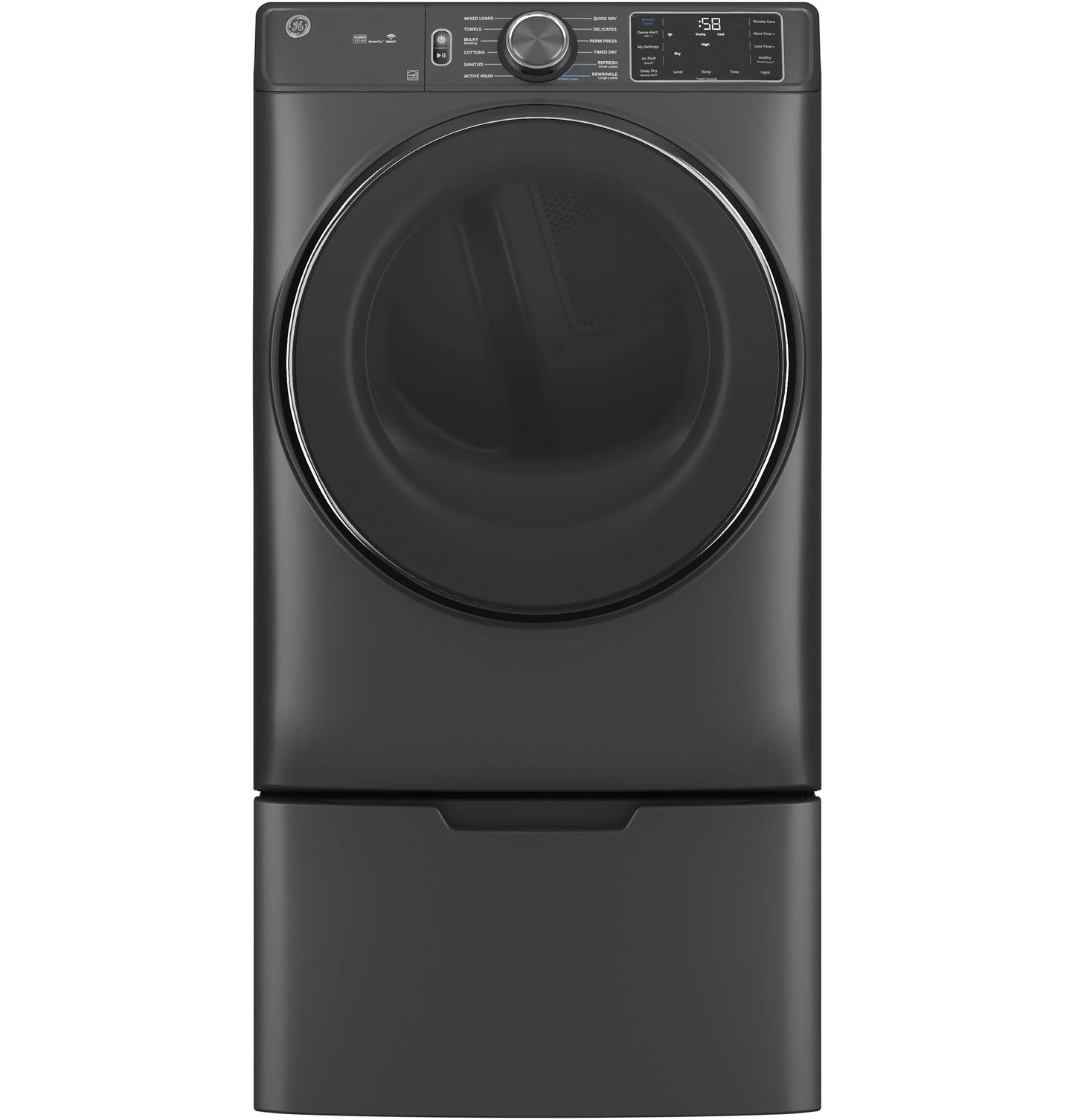 GE Appliances  7.8 cu. ft. Capacity Smart Front Load Electric Dryer with Steam and Sanitize Cycle Carbon Graphite - GFD65ESPVDS