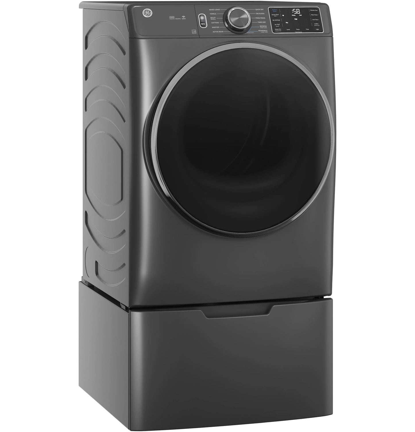 GE Appliances  7.8 cu. ft. Capacity Smart Front Load Electric Dryer with Steam and Sanitize Cycle Carbon Graphite - GFD65ESPVDS