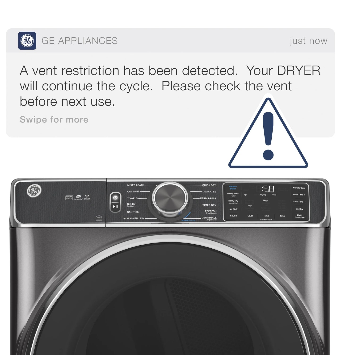 GE Appliances  7.8 cu. ft. Capacity Smart Front Load Electric Dryer with Steam and Sanitize Cycle Carbon Graphite - GFD65ESPVDS