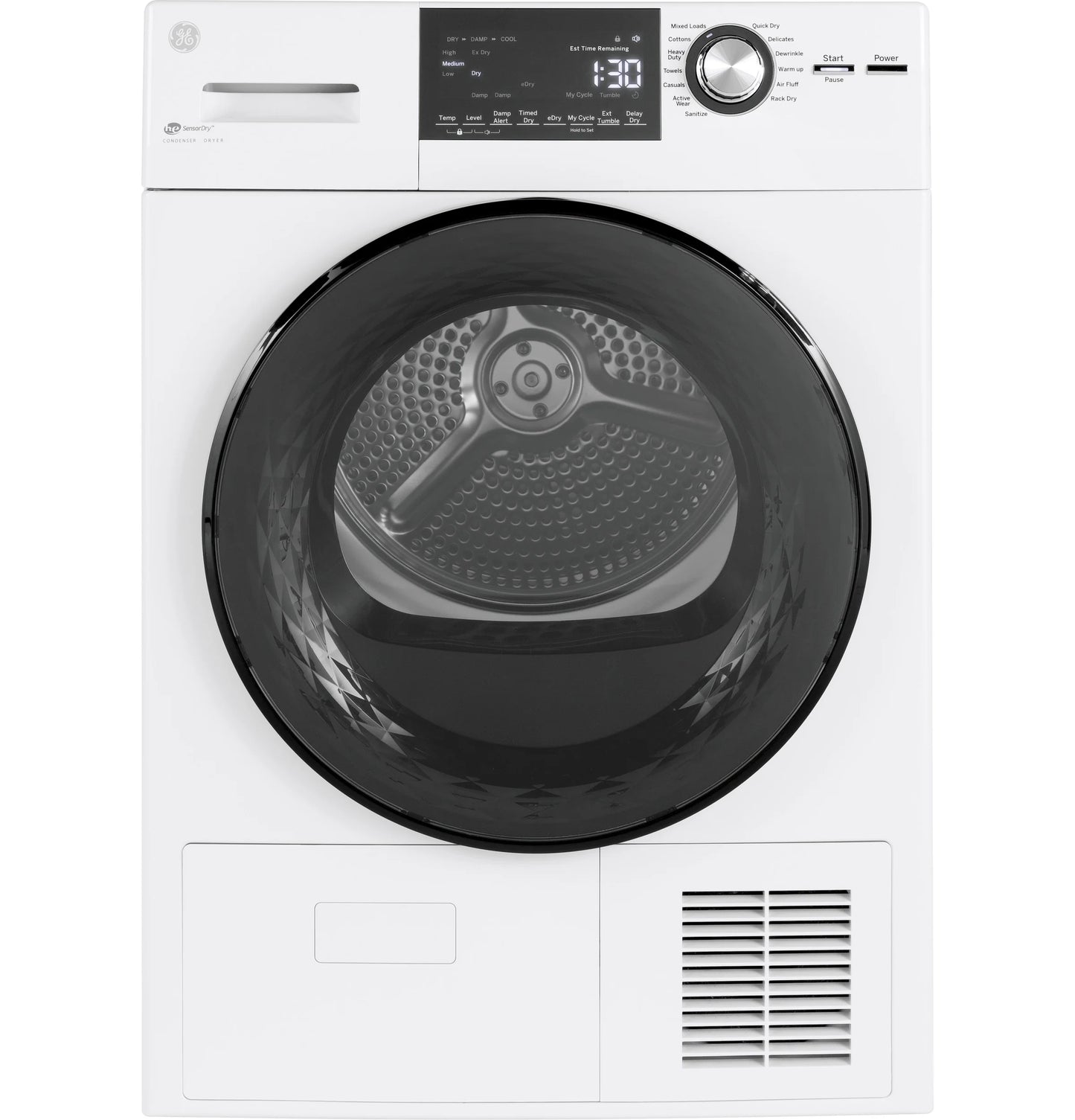 GE Appliances  24" 4.1 Cu.Ft. Front Load Ventless Condenser Electric Dryer with Stainless Steel Basket White - GFT14ESSMWW