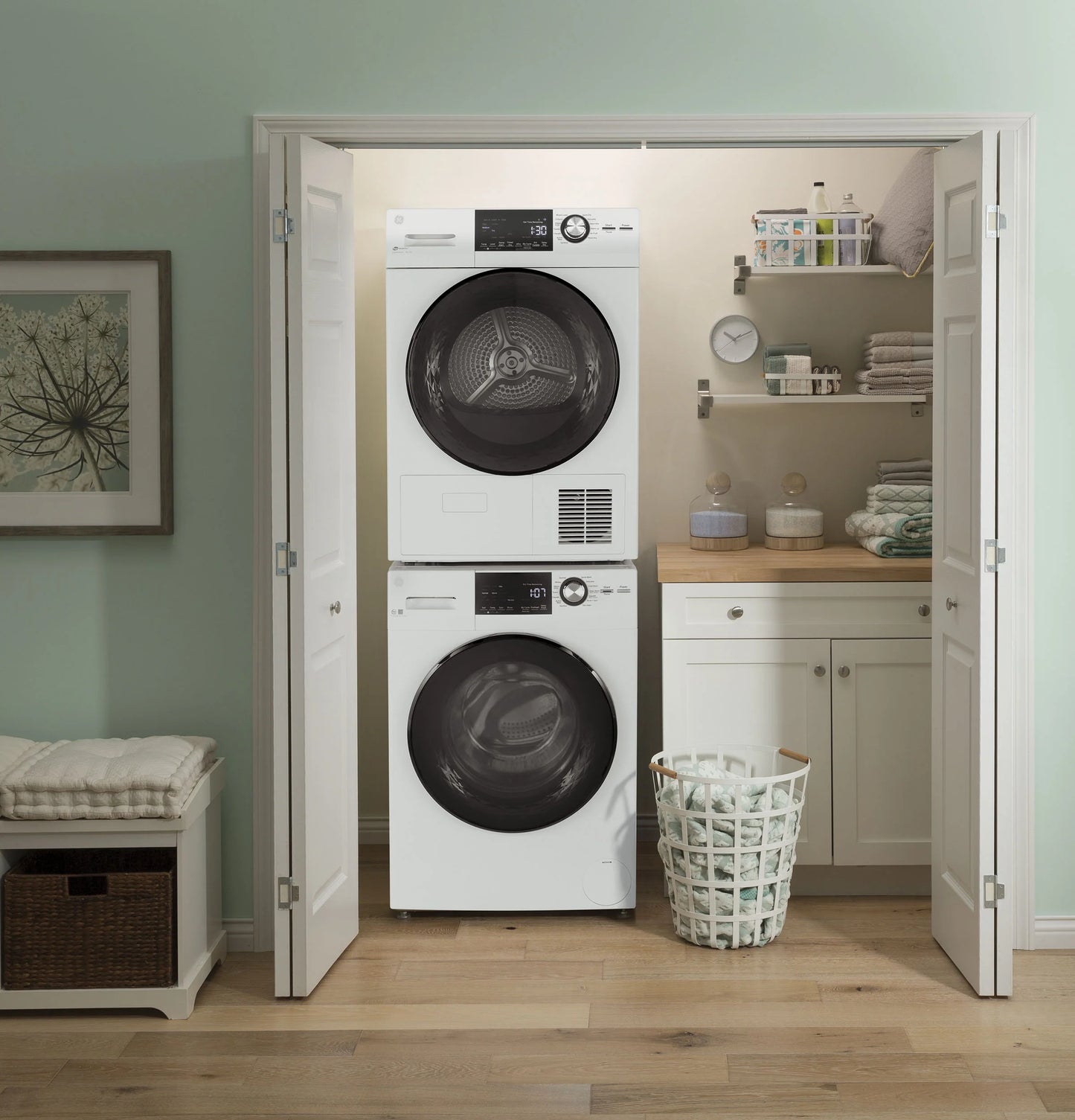 GE Appliances  24" 4.1 Cu.Ft. Front Load Ventless Condenser Electric Dryer with Stainless Steel Basket White - GFT14ESSMWW