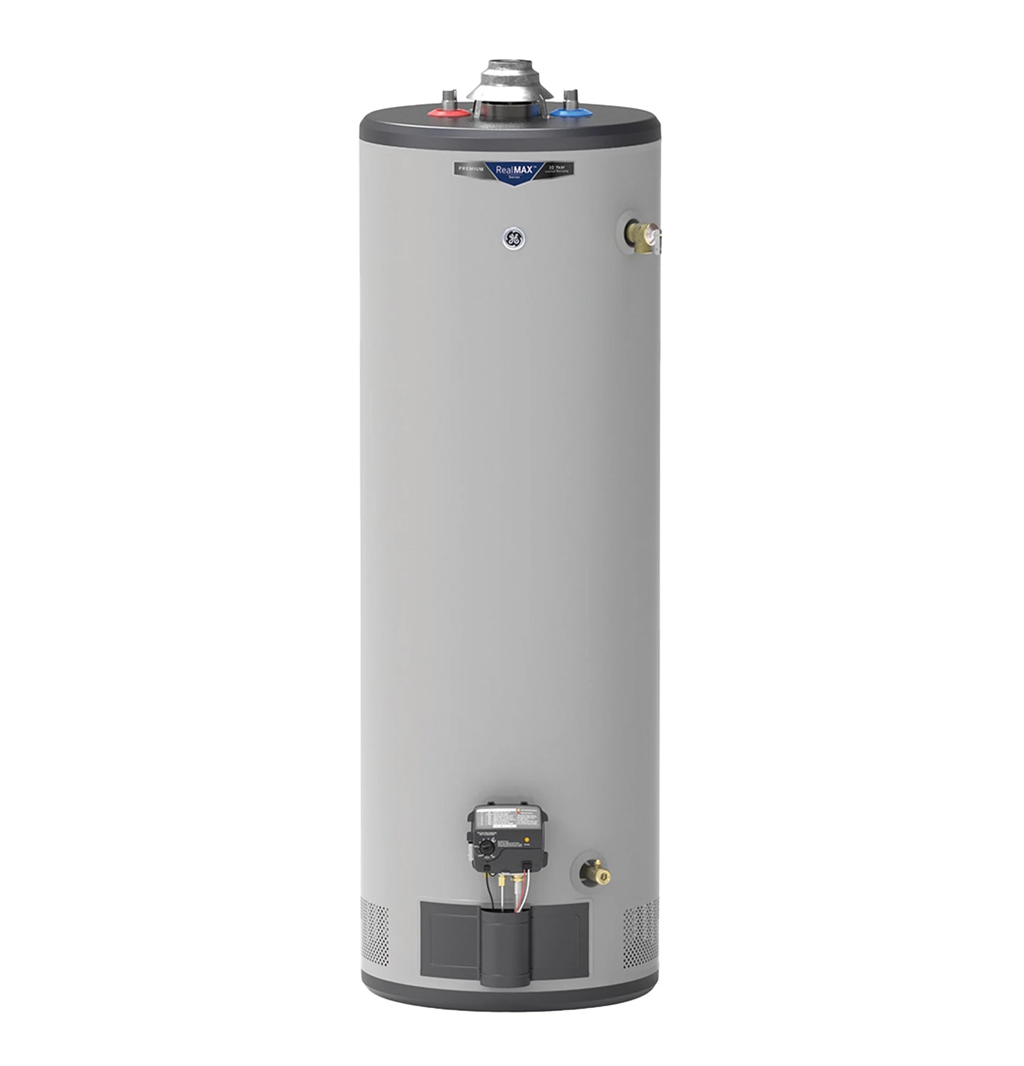 GE Appliances RealMAX Premium 40-Gallon Tall Natural Gas Atmospheric Water Heater Gray - GG40T10BXR