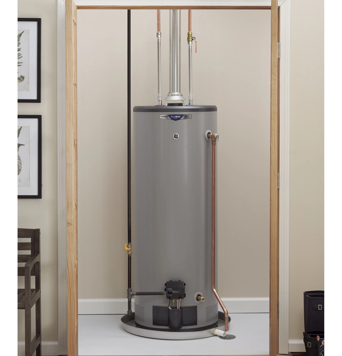 GE Appliances  RealMAX Premium 50-Gallon Tall Natural Gas Atmospheric Water Heater Gray - GG50T10BXR