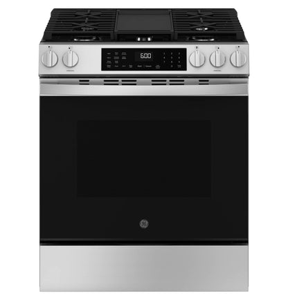 GE Appliances 30" Slide-In Front-Control Convection Gas Range with No Preheat Air Fry and EasyWash Oven Tray Fingerprint Resistant Stainless - GGS600AVFS