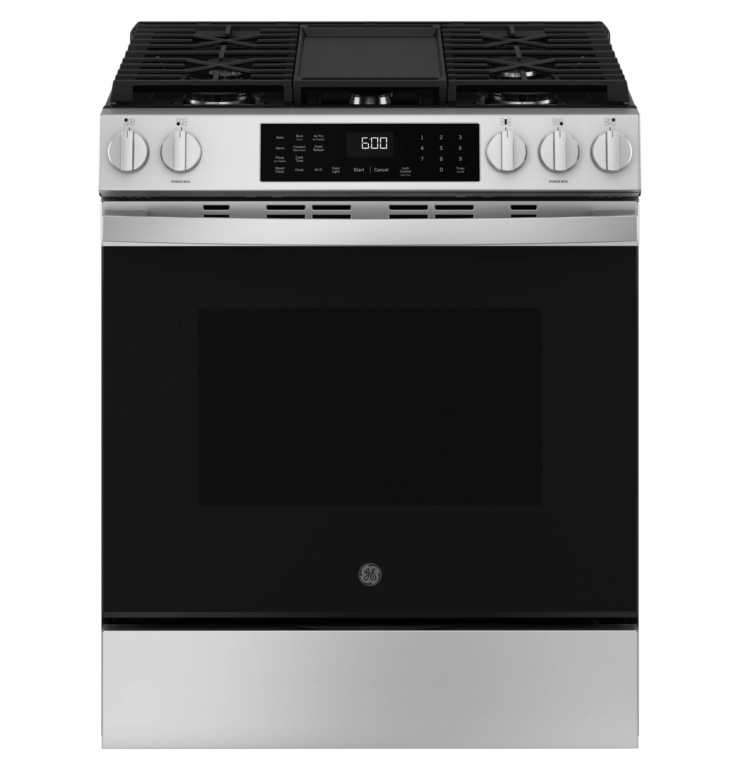 GE Appliances 30" Slide-In Front-Control Convection Gas Range with No Preheat Air Fry and EasyWash Oven Tray Fingerprint Resistant Stainless - GGS600AVFS