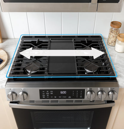 GE Appliances 30" Slide-In Front-Control Convection Gas Range with No Preheat Air Fry and EasyWash Oven Tray Fingerprint Resistant Stainless - GGS600AVFS