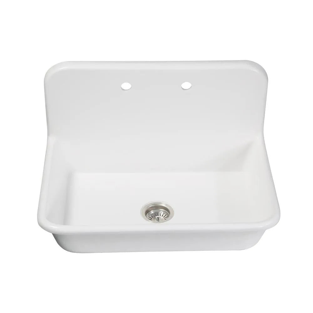 Kingston Brass Arcticstone 30 in. Solid Surface Farmhouse Kitchen Sink with Backsplash in Matte White (GKTA302119)