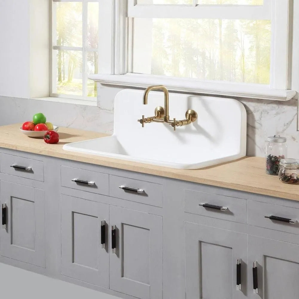 Kingston Brass Arcticstone 36 in. Solid Surface Farmhouse Kitchen Sink with Backsplash in Matte White (GKTA362119)