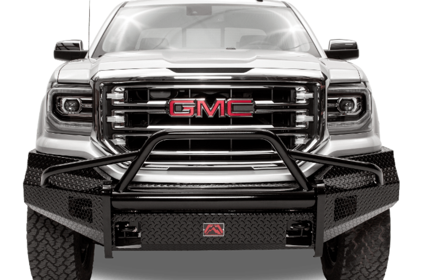 Fab Fours GM07-K2162-1 GMC Sierra 1500 2007-2013 Black Steel Front Bumper Pre-Runner Guard with Tow Hooks