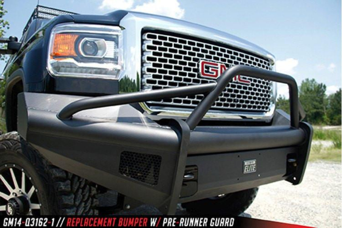 Fab Fours GM14-Q3162-1 GMC Sierra 2500/3500 2015-2019 Black Steel Elite Front Bumper Pre-Runner Guard with Tow Hooks