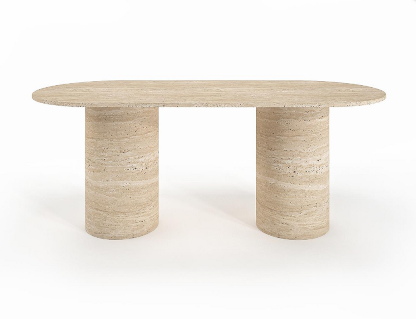 Lovecup  Travertine Marble Dining Table - 2 Cylinder Pedestal Legs - GEORGEYEMEKMASASI