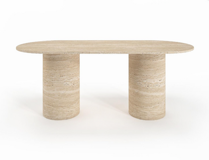 Lovecup  Travertine Marble Dining Table - 2 Cylinder Pedestal Legs - GEORGEYEMEKMASASI
