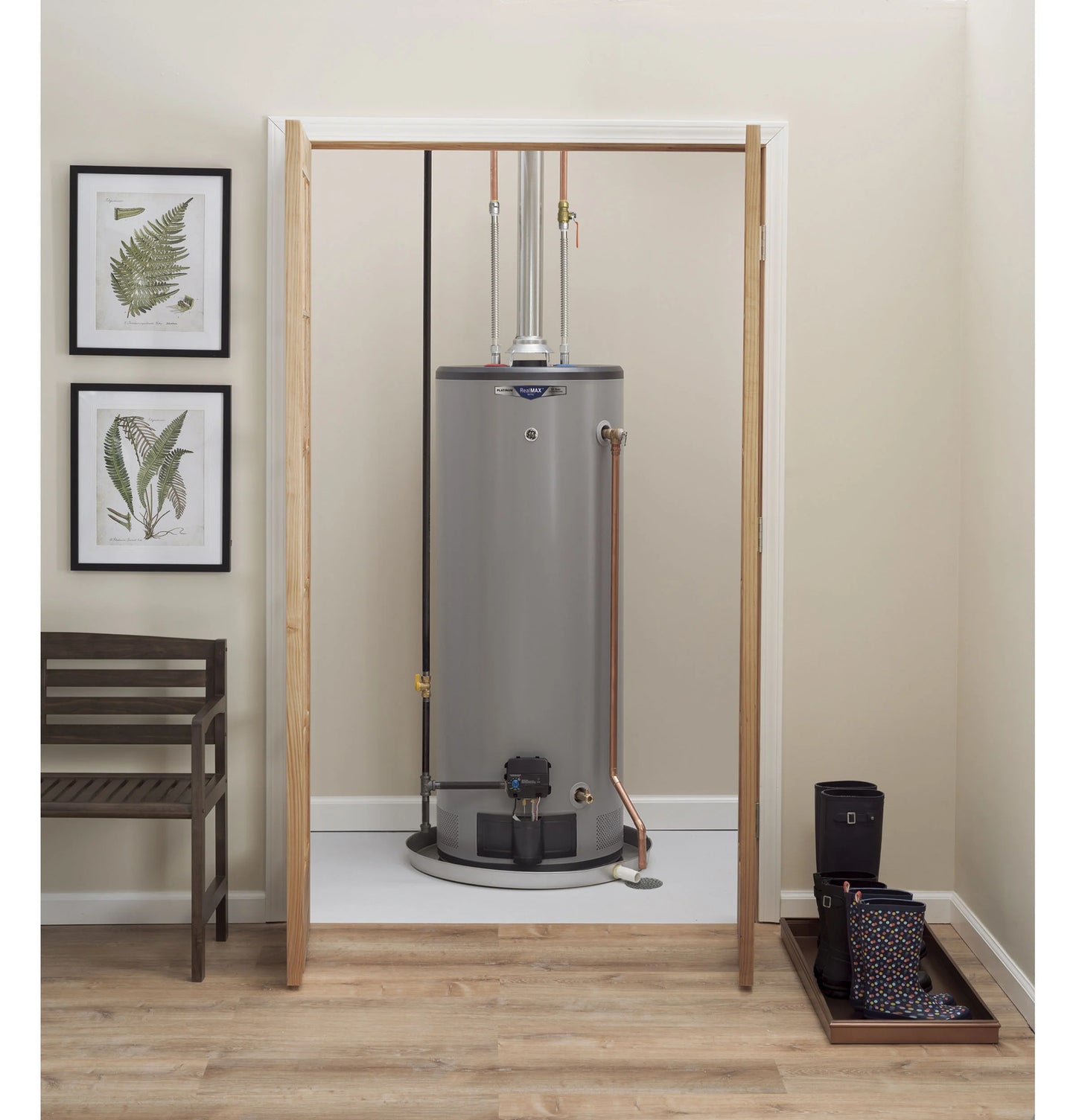 GE GP50T10BXR RealMAX Premium 50-Gallon Tall Liquid Propane Atmospheric Water Heater Gray
