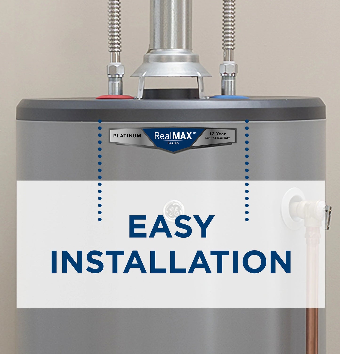 GE GP50T10BXR RealMAX Premium 50-Gallon Tall Liquid Propane Atmospheric Water Heater Gray