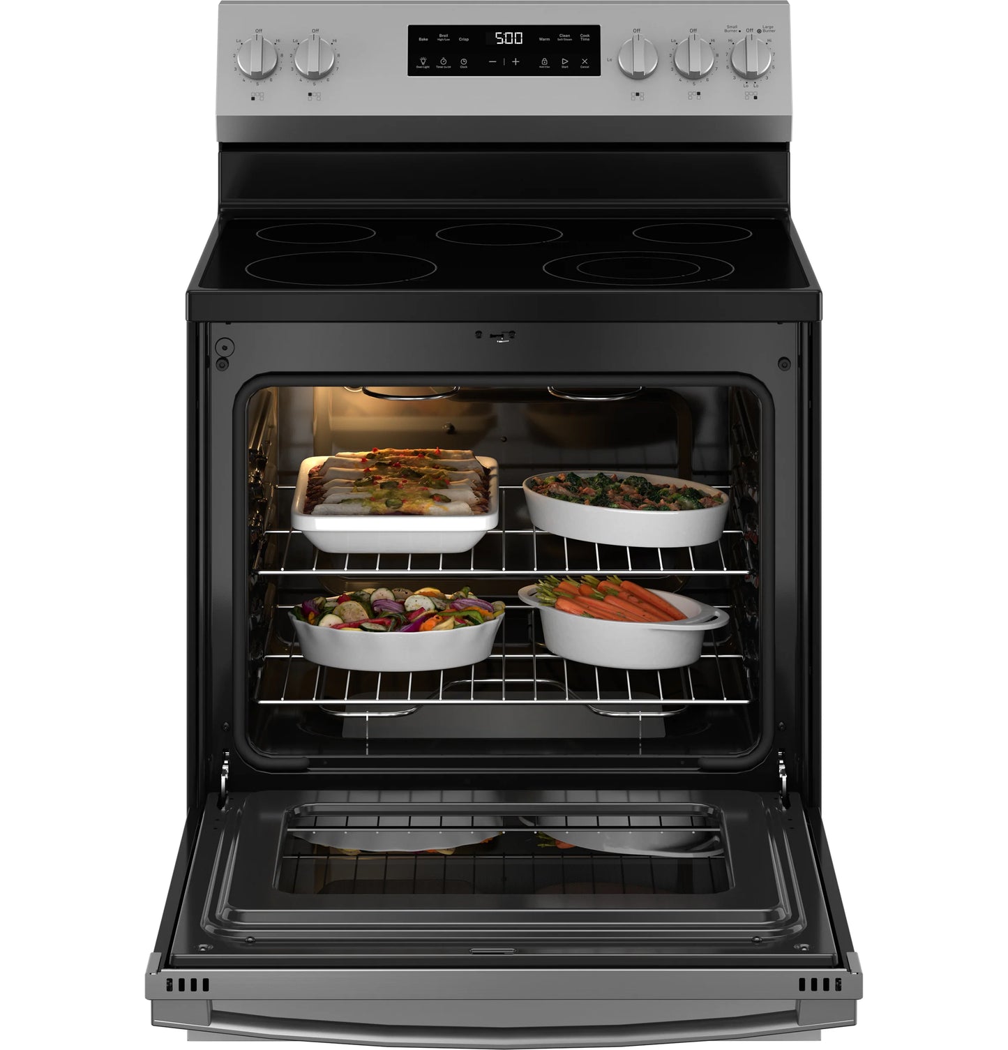 GE Appliances 30" Free-Standing Electric Range with Crisp Mode Stainless Steel - GRF500PVSS