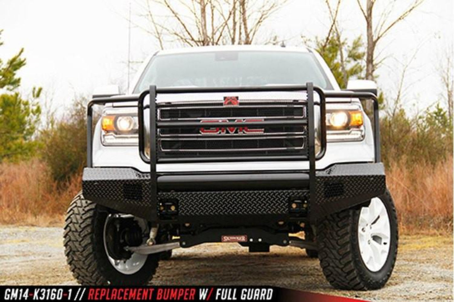 Fab Fours GS14-K3160-1 GMC Sierra 1500 2014-2015 Black Steel Front Bumper Full Guard with Tow Hooks