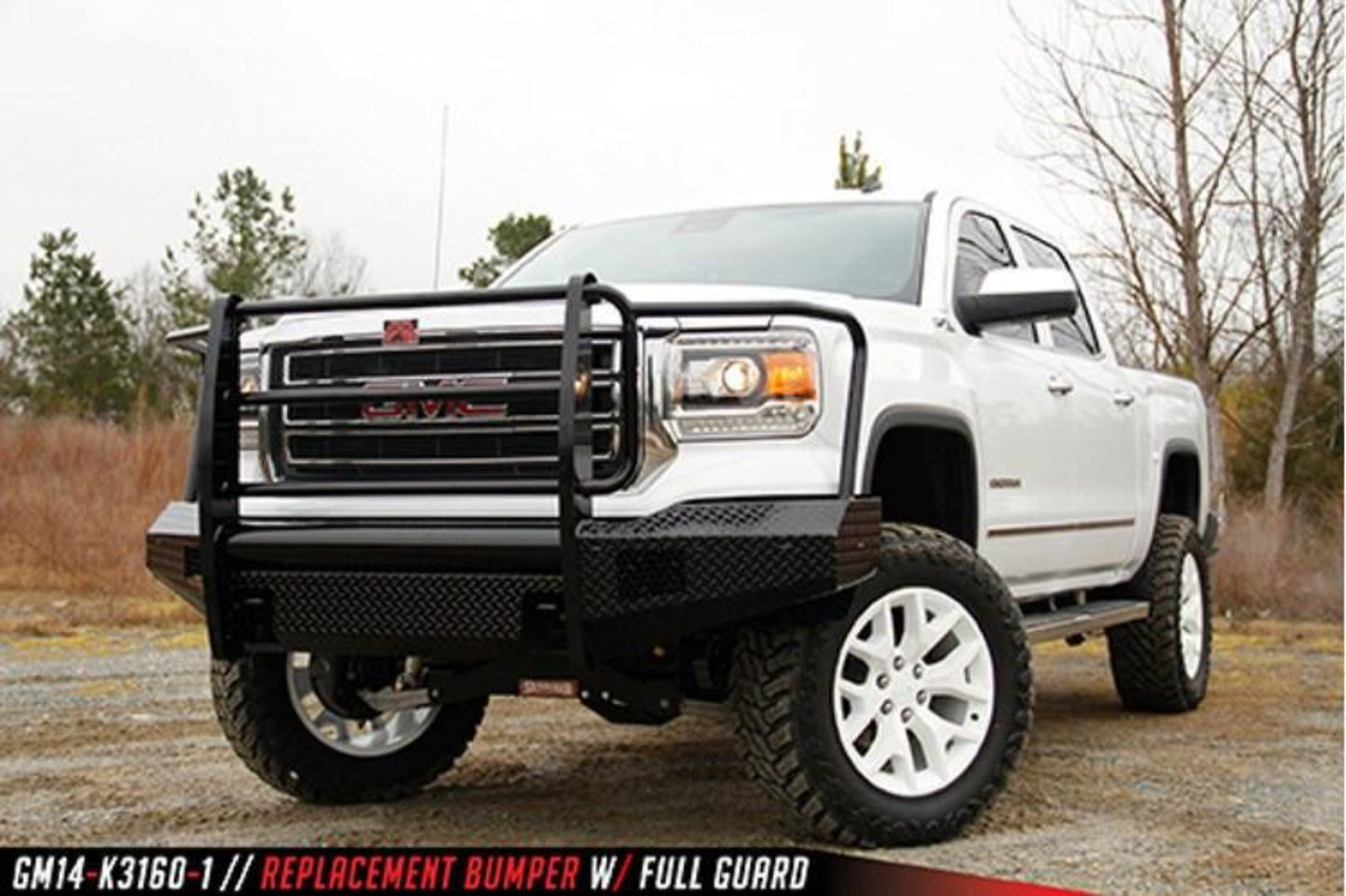 Fab Fours GS14-K3160-1 GMC Sierra 1500 2014-2015 Black Steel Front Bumper Full Guard with Tow Hooks