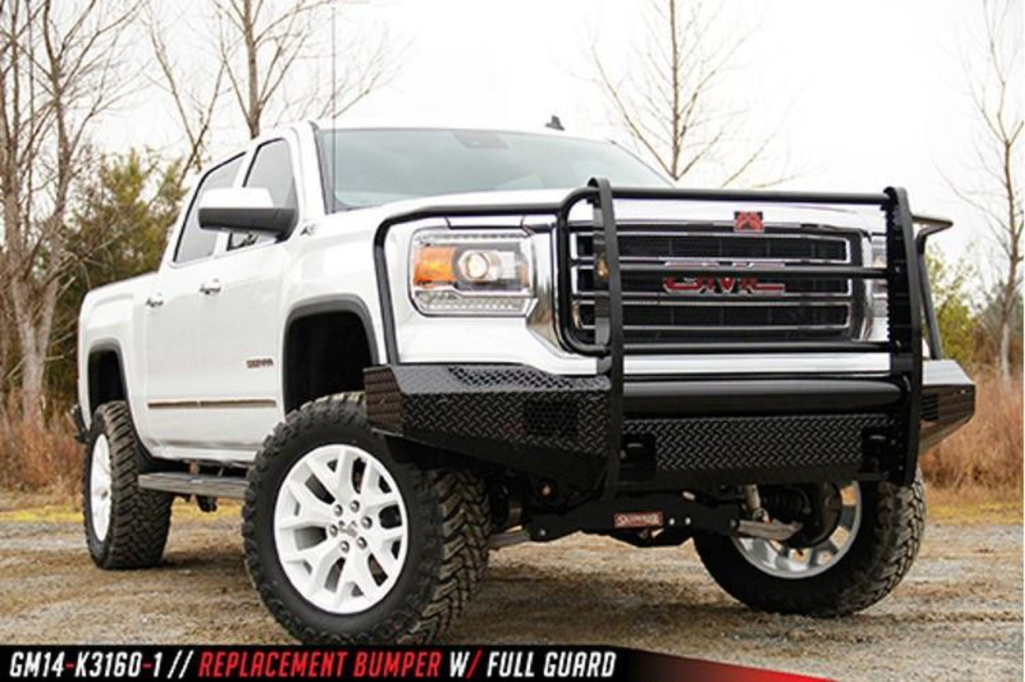 Fab Fours GS14-K3160-1 GMC Sierra 1500 2014-2015 Black Steel Front Bumper Full Guard with Tow Hooks