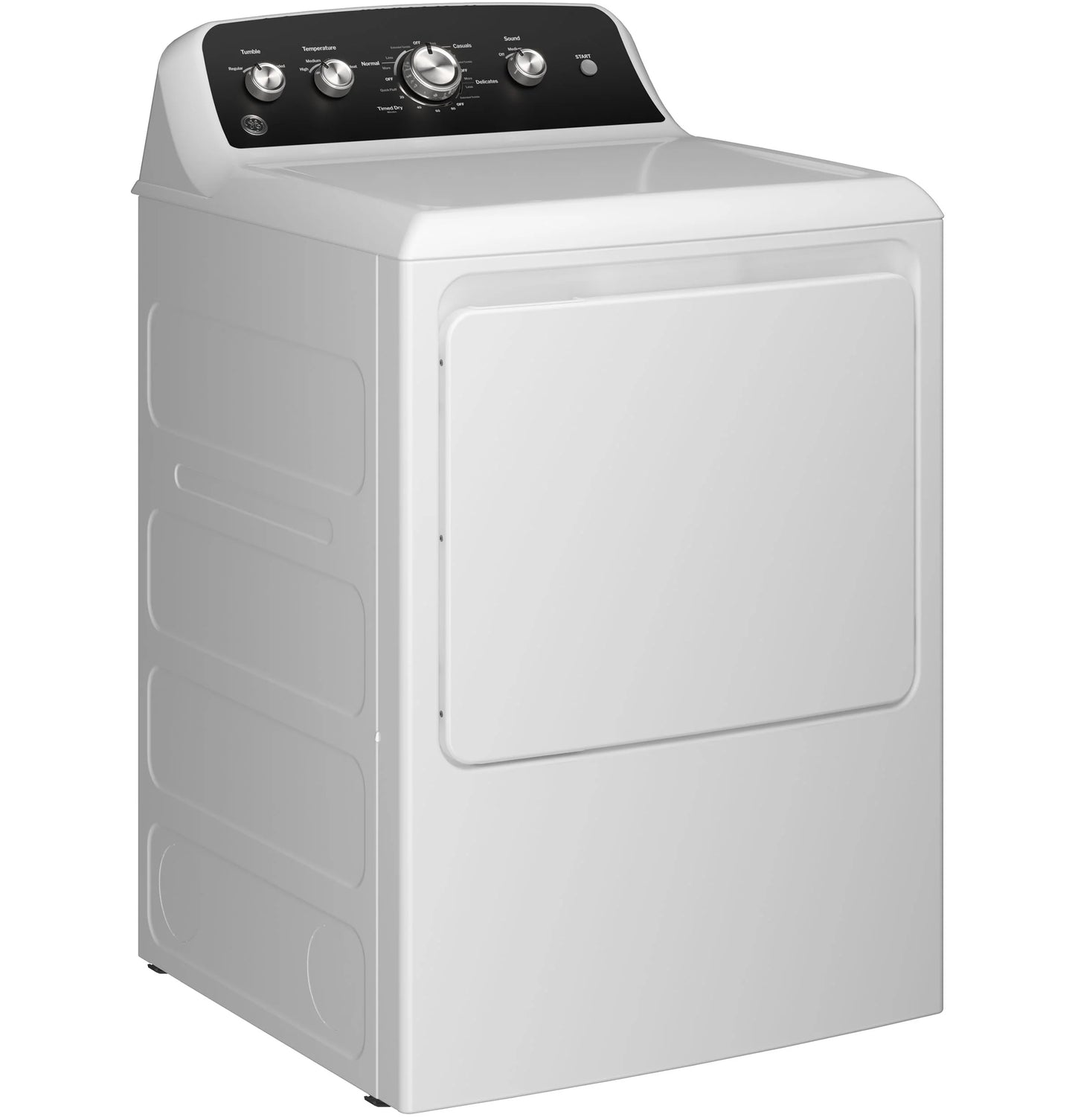 GE Appliances 7.2 cu. ft. Capacity Electric Dryer with Up To 120 ft. Venting and Extended Tumble White with Matte Black Backsplash - GTD48EASWWB