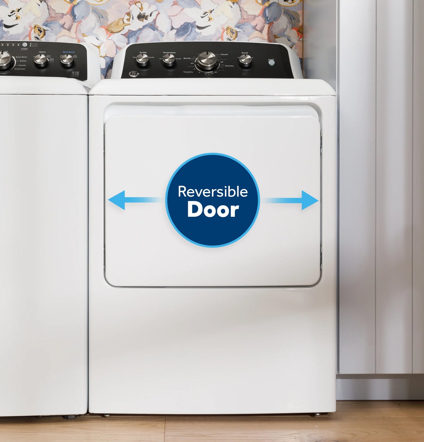GE Appliances 7.2 cu. ft. Capacity Electric Dryer with Up To 120 ft. Venting and Extended Tumble White with Matte Black Backsplash - GTD48EASWWB