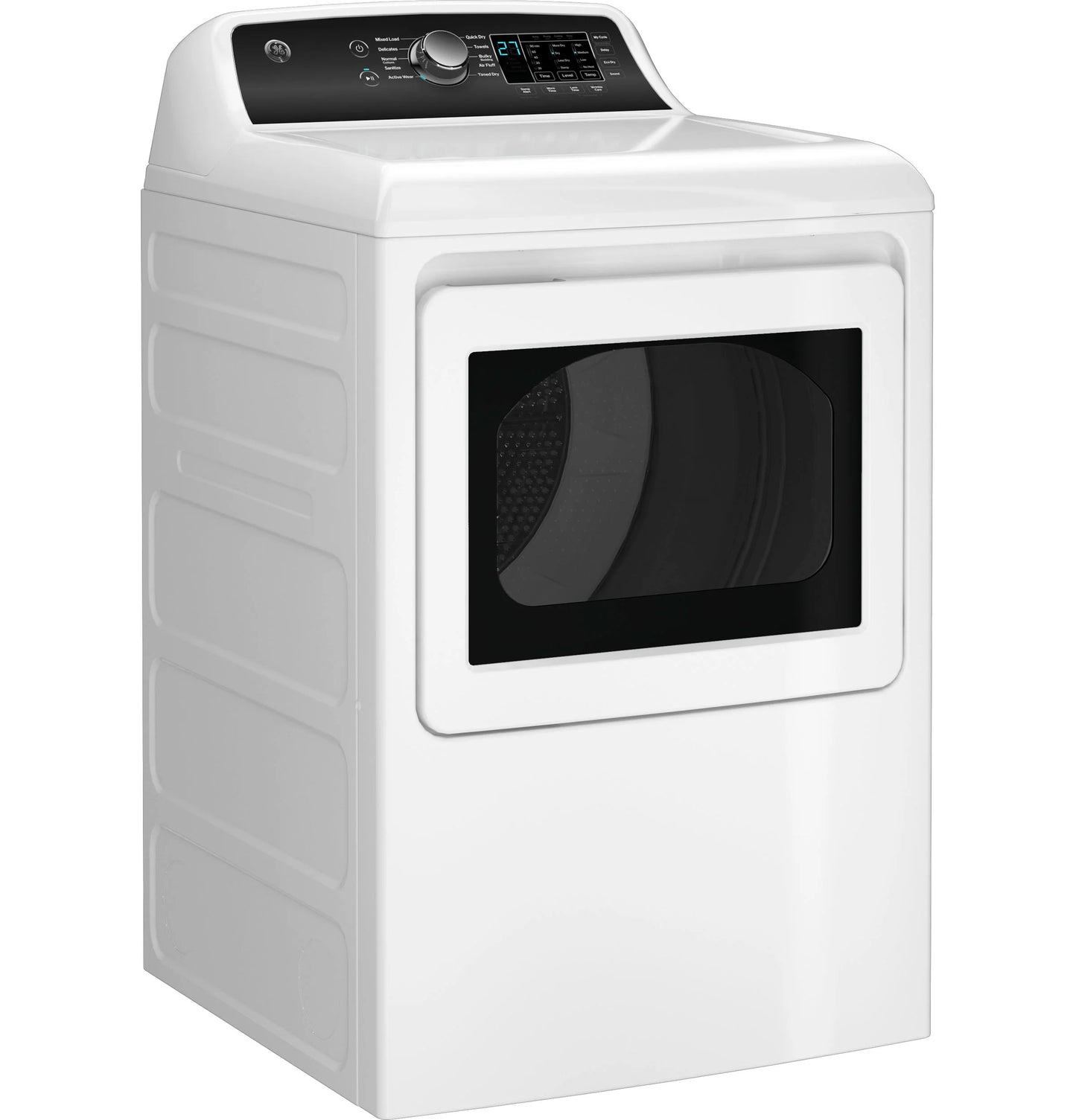 GE Appliances  7.4 cu. ft. Capacity Electric Dryer with Up To 120 ft. Venting and Sensor Dry White with Matte Black Backsplash - GTD58EBSVWS