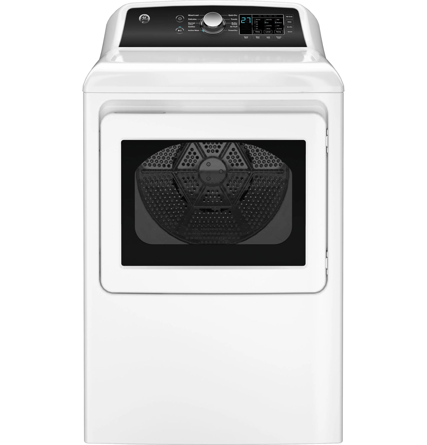 GE Appliances  7.4 cu. ft. Capacity Gas Dryer with Up To 120 ft. Venting and Sensor Dry White with Matte Black Backsplash - GTD58GBSVWS