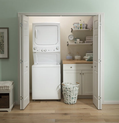 GE Appliances  Unitized Spacemaker 3.8 cu. ft. Capacity Washer with Stainless Steel Basket and 5.9 cu. ft. Capacity Electric Dryer White on White - GUD27ESSMWW