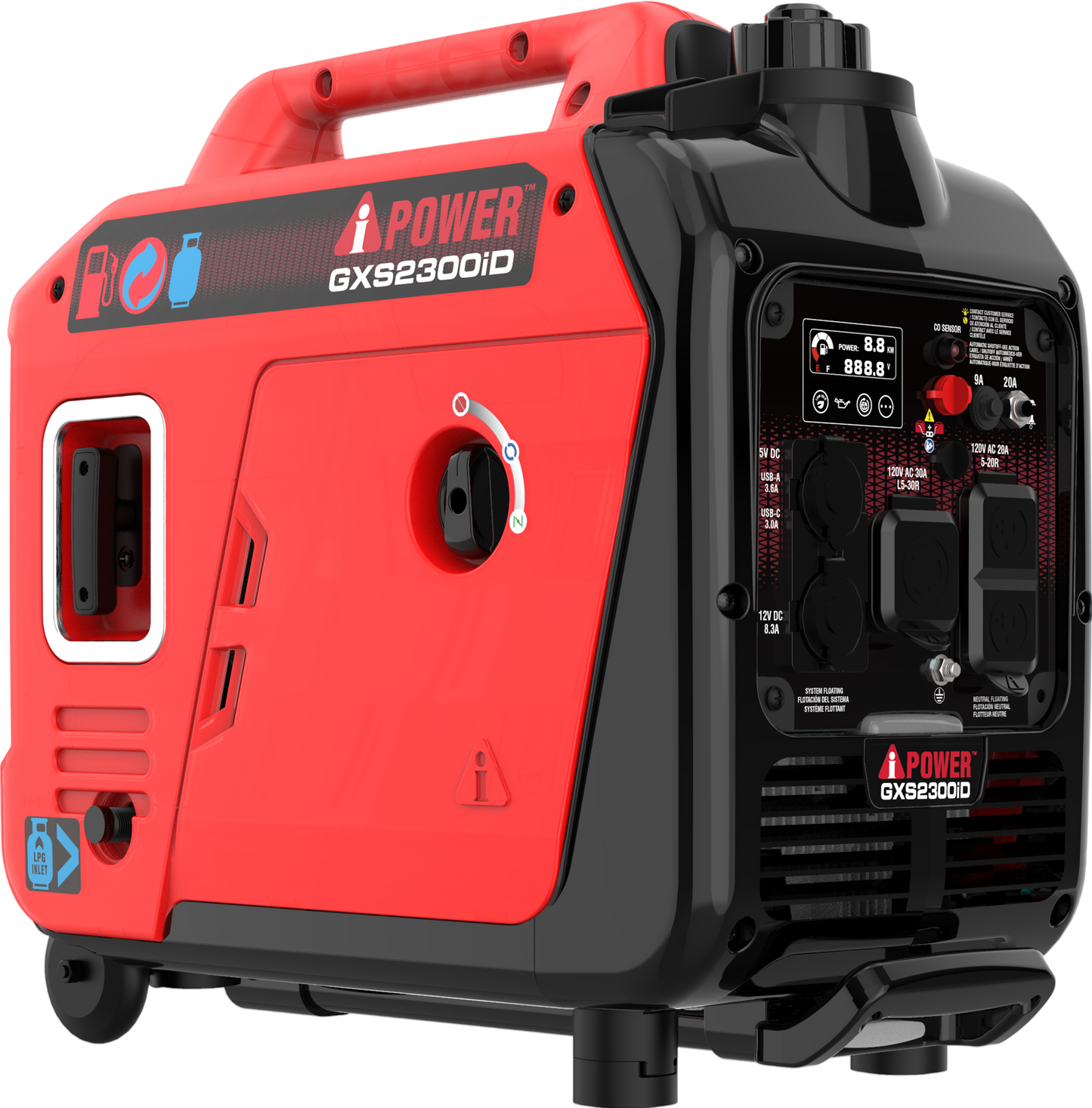 A-iPower 1800W/2300W Generator Dual Fuel Gas Propane Low THD Inverter CO Alert New - GXS2300iD