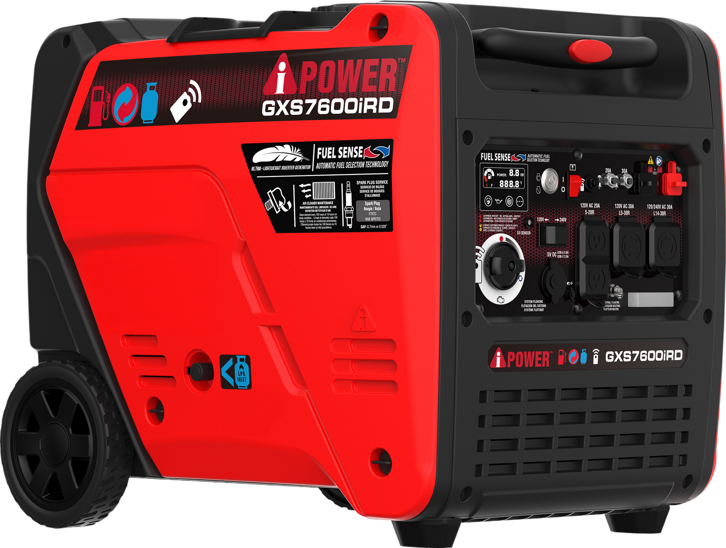A-iPower 6100W/7600W Generator Dual Fuel Gas Propane Low THD Inverter CO Alert New - GXS7600iRD