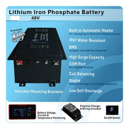 Aims Power Golf Cart 150AH Lithium Battery 48V 7.6 kWh with Charger and Wiring kit - KIT-GLF150