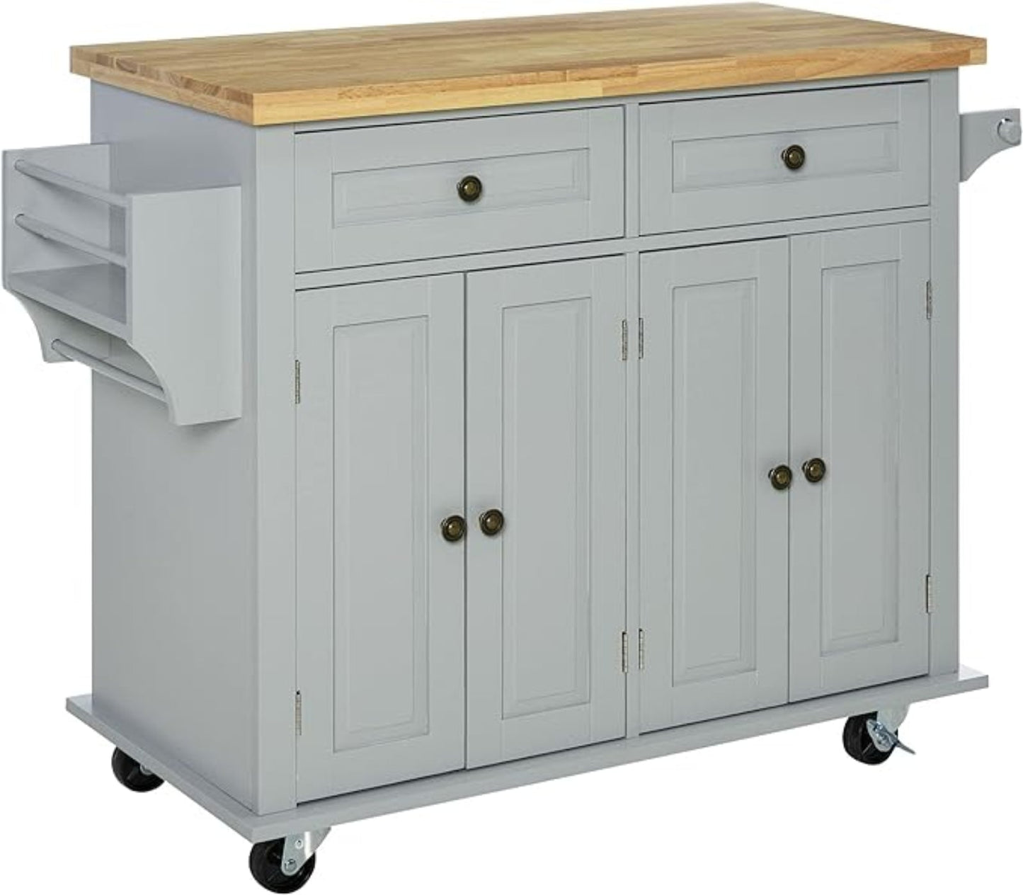 HomCom Kitchen Island on Wheels, Rolling Cart with Rubberwood Top - B08L44DQF8