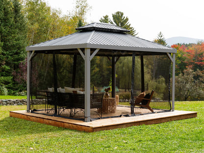 Yosemite 10x12 ft. Gazebo–Galvanized Double Roof, Aluminum Posts, Wood Finish