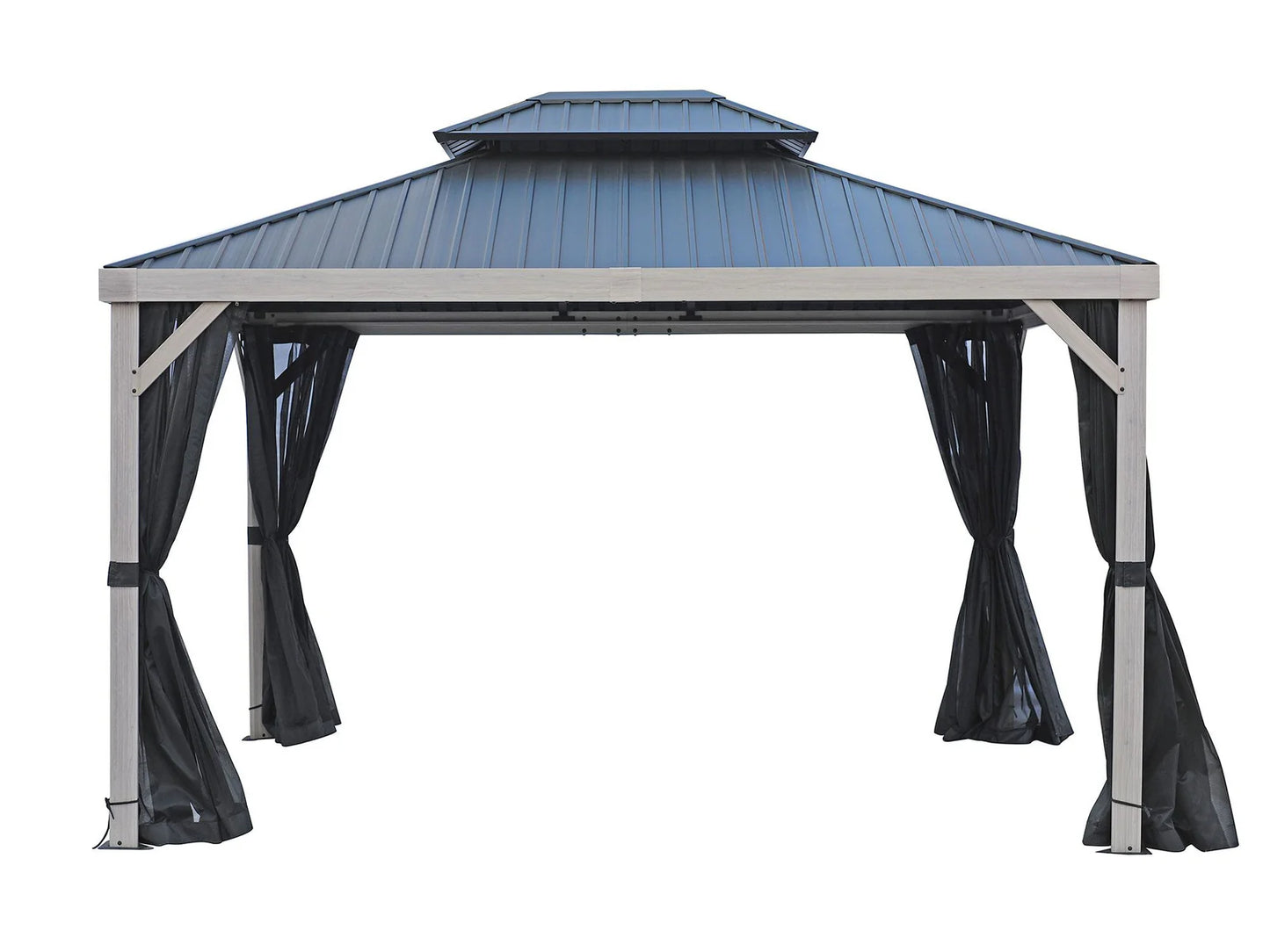 Yosemite 10x12 ft. Gazebo–Galvanized Double Roof, Aluminum Posts, Wood Finish