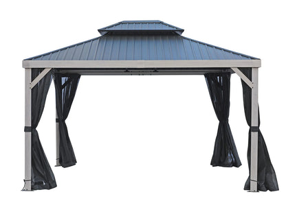 Yosemite 10x12 ft. Gazebo–Galvanized Double Roof, Aluminum Posts, Wood Finish