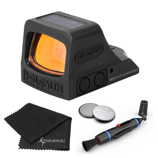 HOLOSUN Elite Green Dot Sight with Wearable4U Lens Cleaning Pen,  Battery and Lens Cleaning Cloth Bundle - HE508T-GR-X2_Towl_W4U-LCP_CR1632