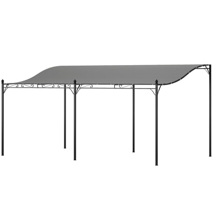 Outsunny 10' x 16' Wall-Mounted Pergola Canopy, Metal Patio Canopy, Drainage Holes, Dark Gray - 84C-582V00CG