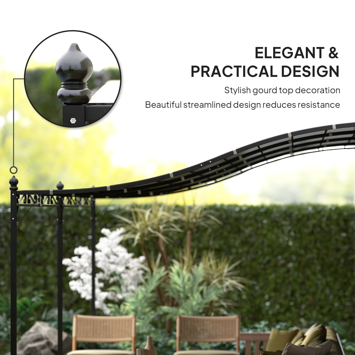 Outsunny 10' x 16' Wall-Mounted Pergola Canopy, Metal Patio Canopy, Drainage Holes, Dark Gray - 84C-582V00CG