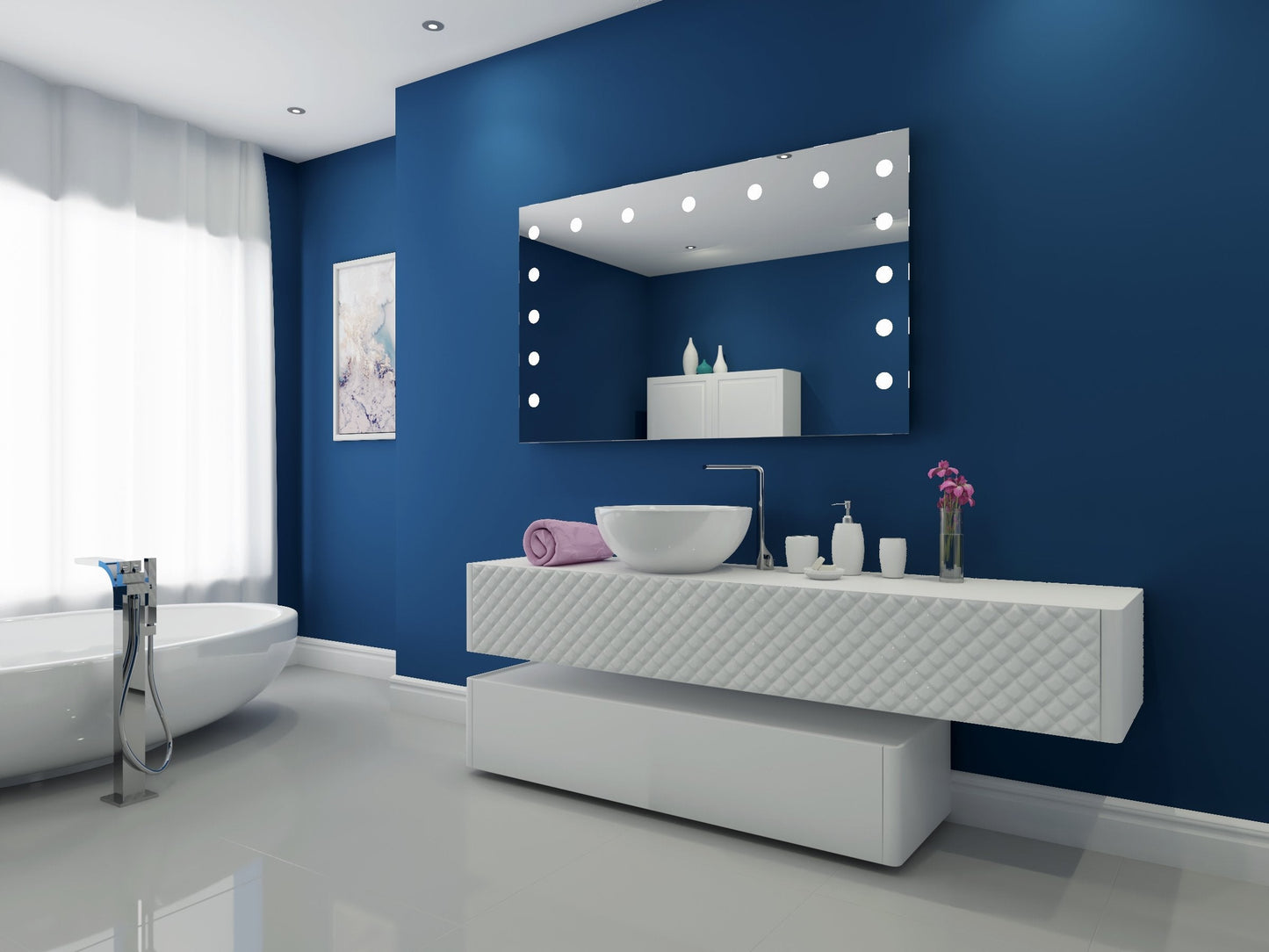 Paris Mirror 60" x 36" Rectangle Hollywood Illuminated Mirror 3000K - HOLLX60363000