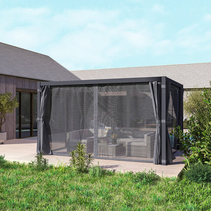 Outsunny 10' x 13' Aluminum Pergola with Adjustable Louvered Roof, Includes Curtains & Netting, Dark Gray - 84C-510V01CG